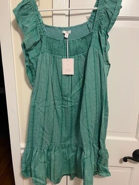 LC Lauren Conrad Teal Ruffle-Shoulder Casual Dress